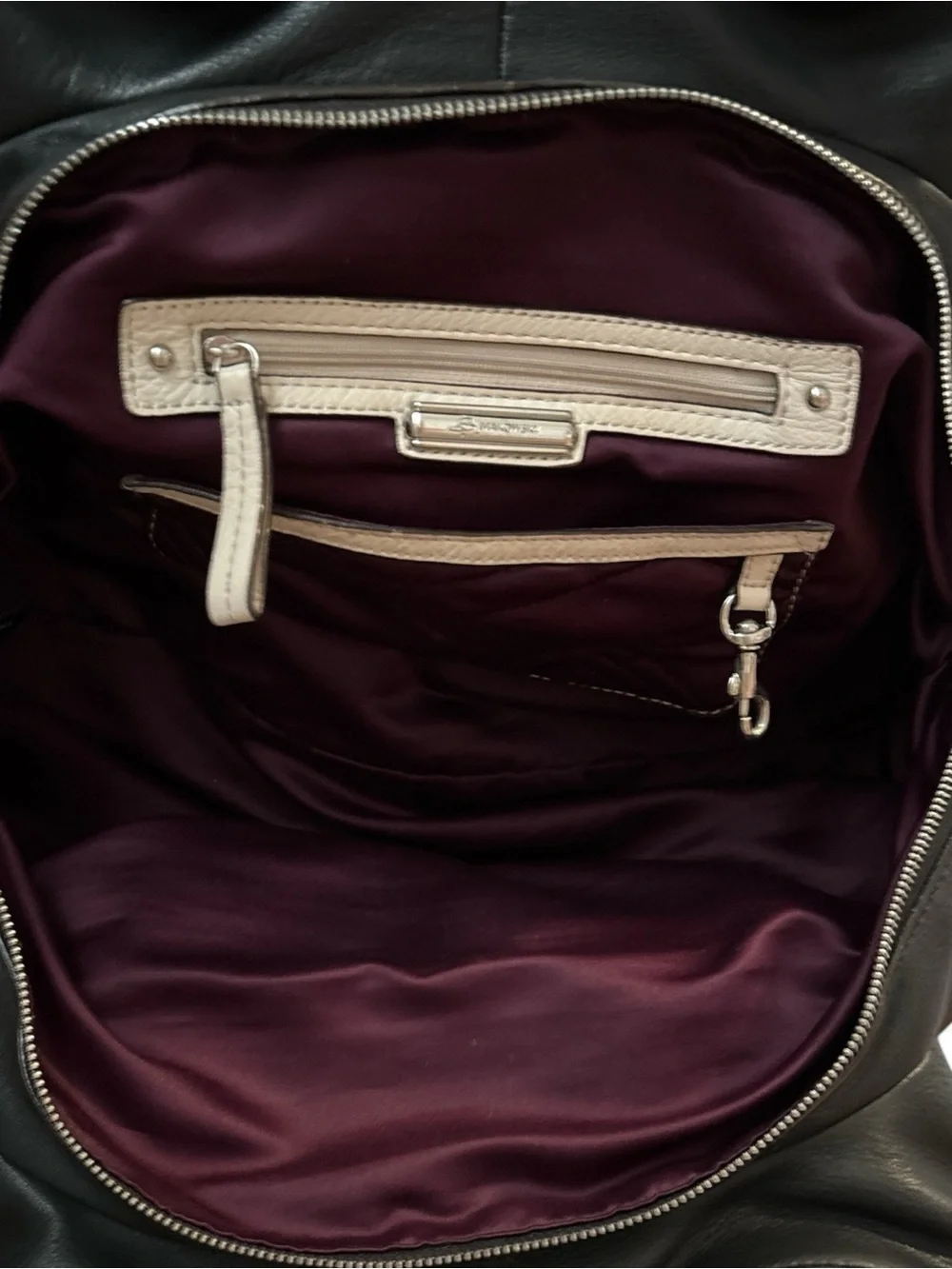 b. makowsky Slouchy Pebbled Leather Satchel Bag w/Burgundy Lining & Gold Details